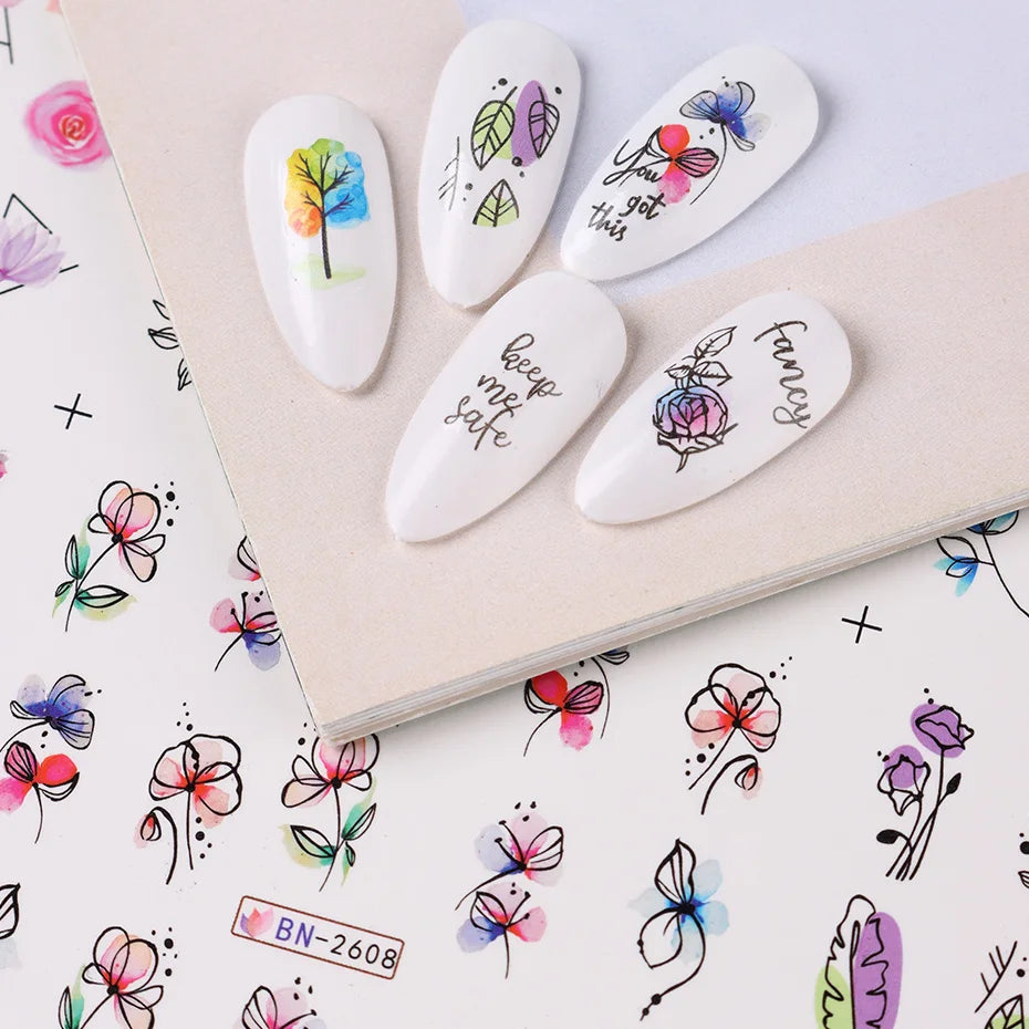 12 pcs Beautiful Floral Nail Sticker Sets