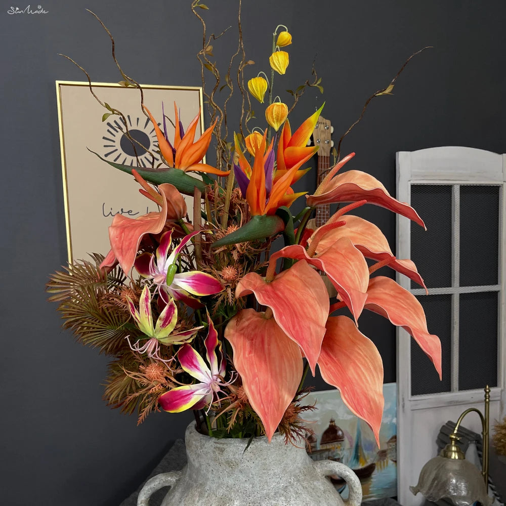 Vintage Artificial Anthurium Branch Flowers