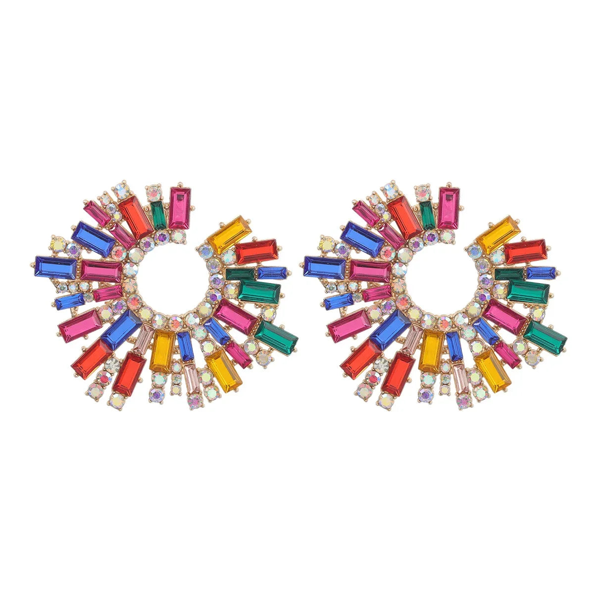 Crystal Rhinestone Geometric Ring Earrings