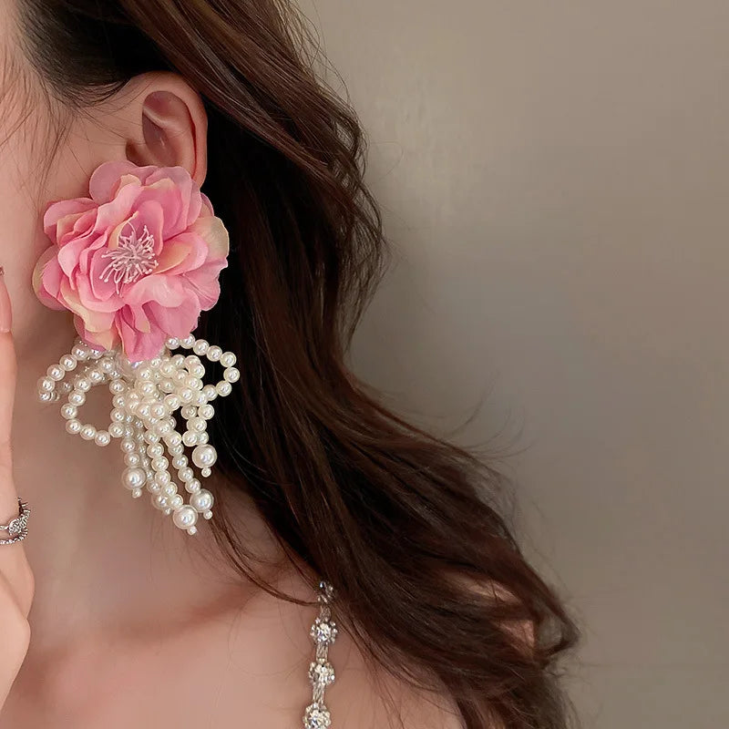 Giant Bohemian Silk Flower Earrings