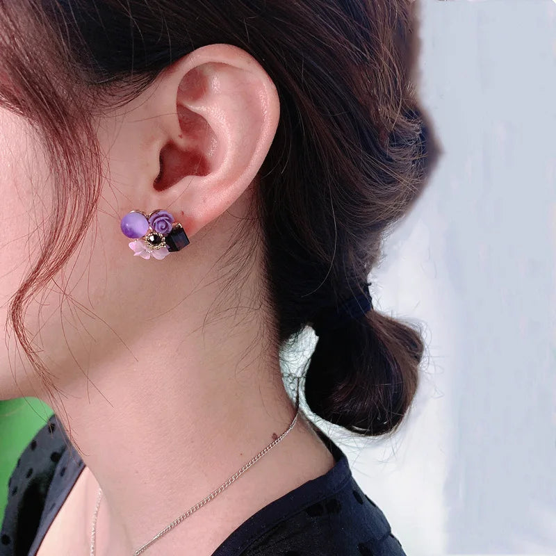 Elegant Purple Flower Stud Earrings