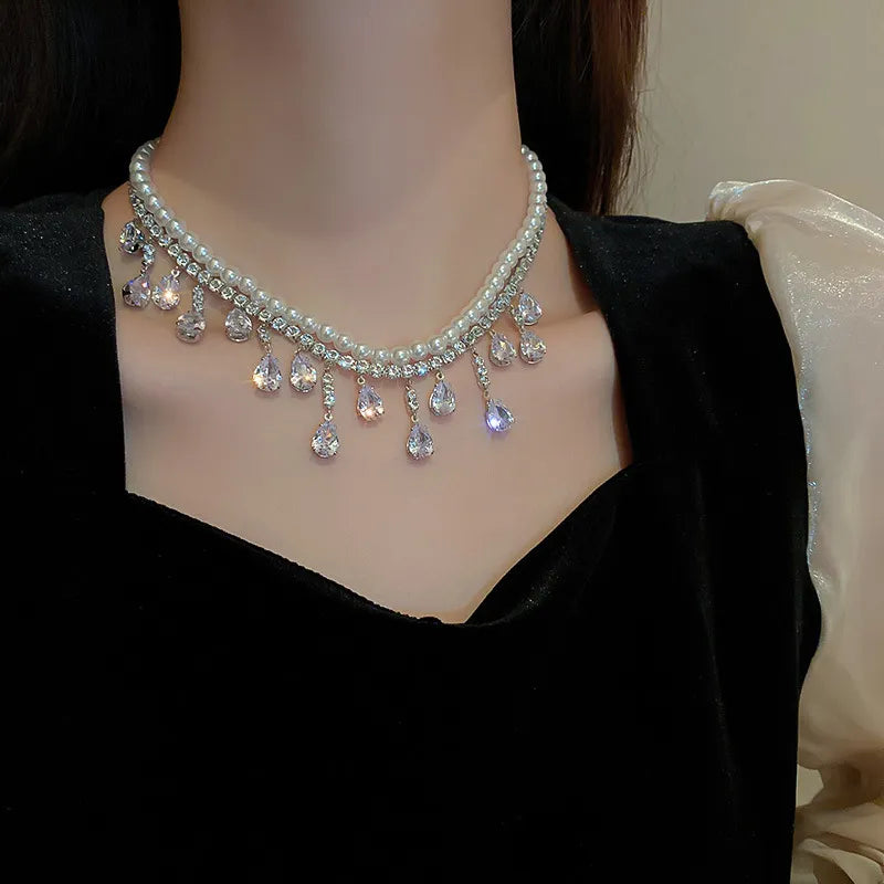 Luxury Crystal Pearl Choker Necklaces