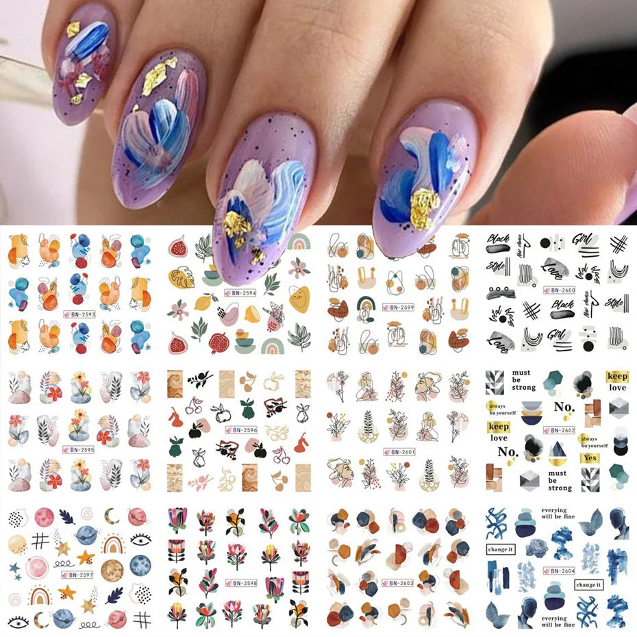 12 pcs Beautiful Floral Nail Sticker Sets