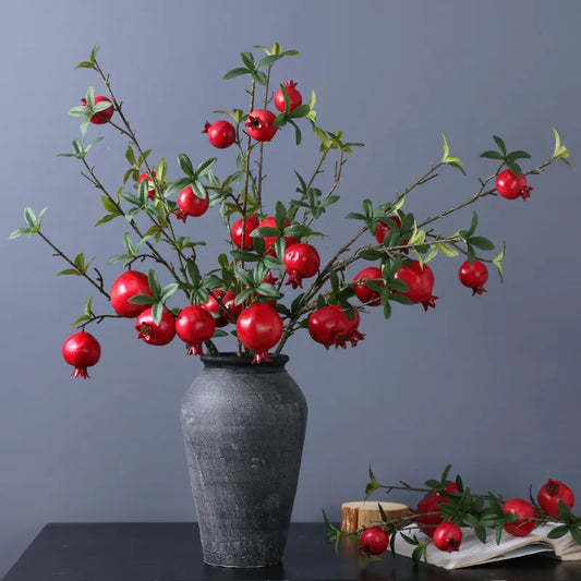 6-head Artificial Pomegranate Fruit with Leaves