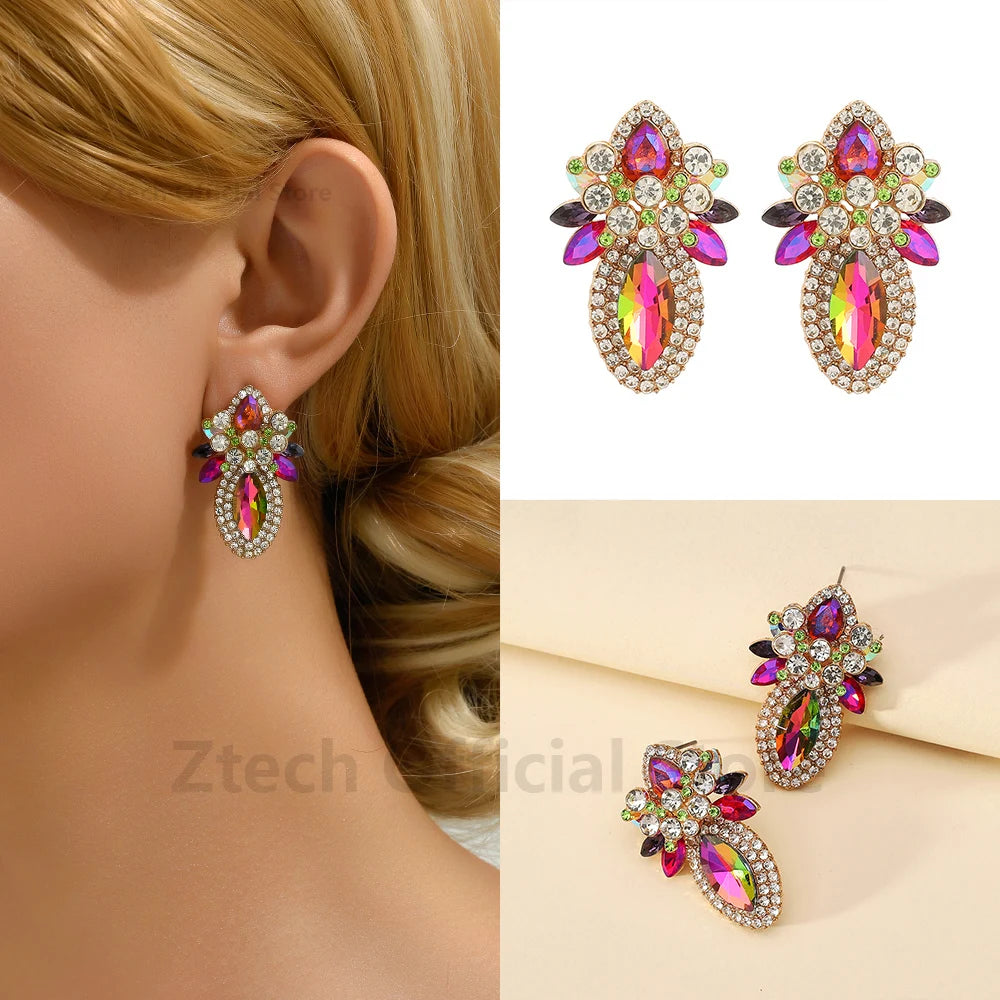 Colorful Crystal Multilayer Statement Earrings