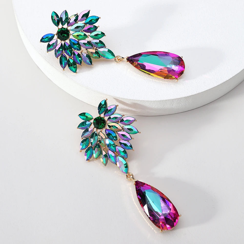 Elegant Crystal Leaves Teardrop Earrings