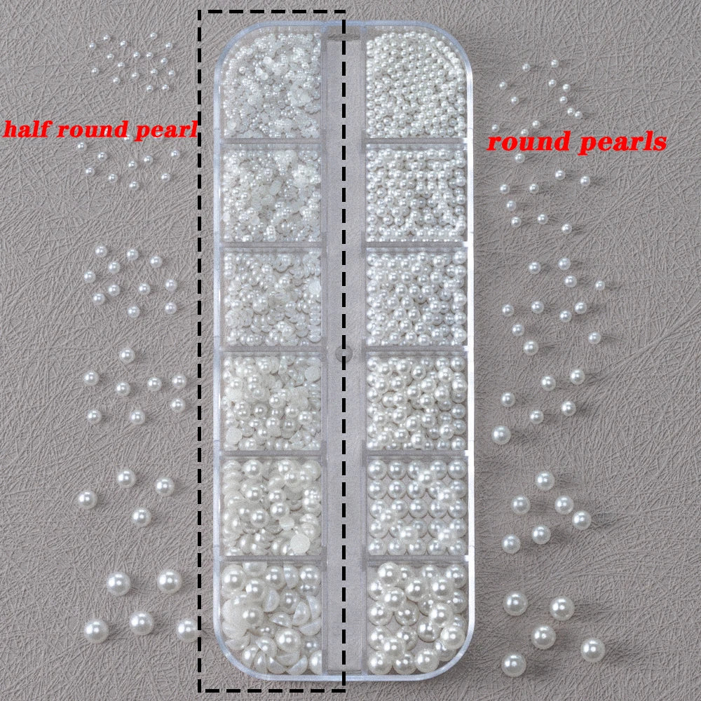 Size Variety Pack of Round Pearls Nail Charms