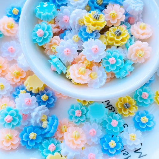 60 Pcs New 12mm Cute Resin Mixed Flowers