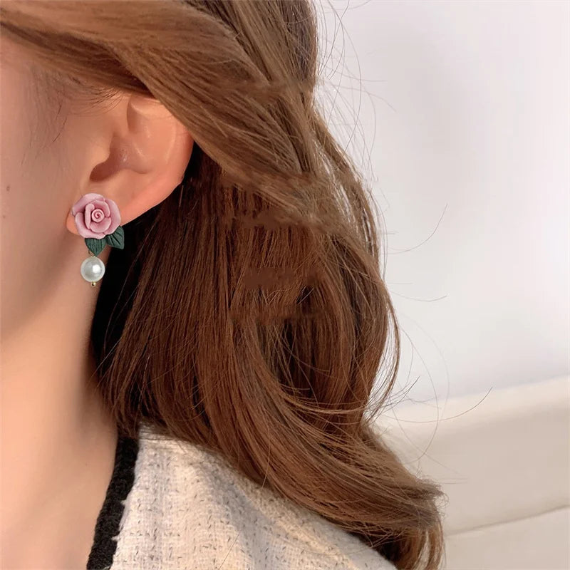 Sweet New Pink Flower Stud Earrings