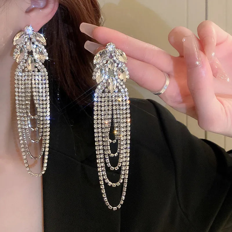 Geometric Crystal Tassel Earrings