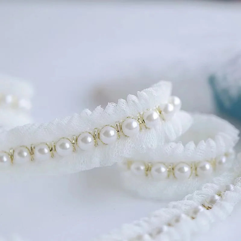 2CM Wide White Pleated Pearl Lace