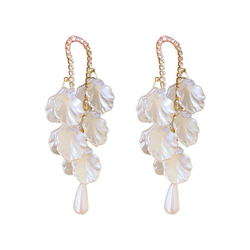 White Petal Flower Tassel Earrings