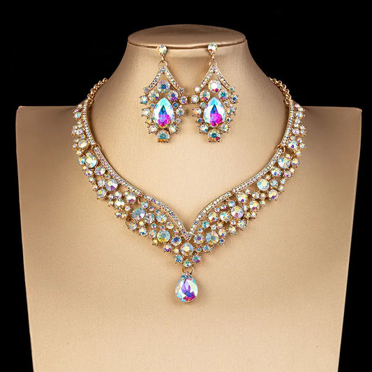 Luxury Crystal Bridal Choker Necklace & Earrings Sets