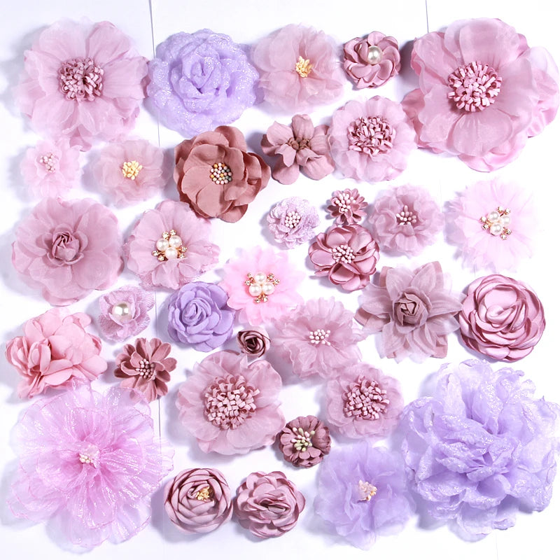 10Pcs Light Violet Chiffon Artificial Flowers