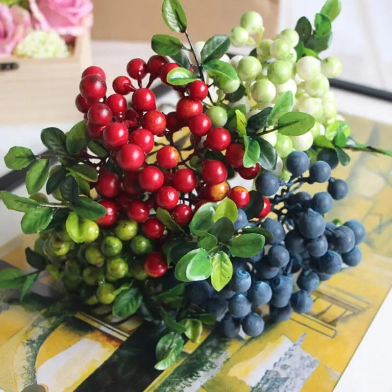 6/10pcs Artificial Blueberry Branch