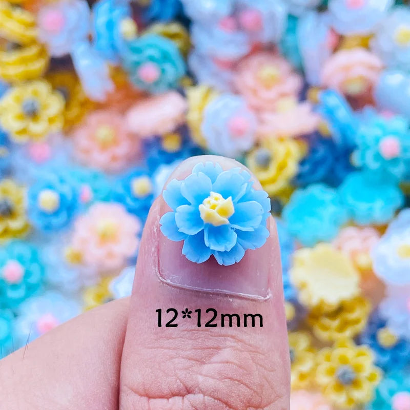 60 Pcs New 12mm Cute Resin Mixed Flowers