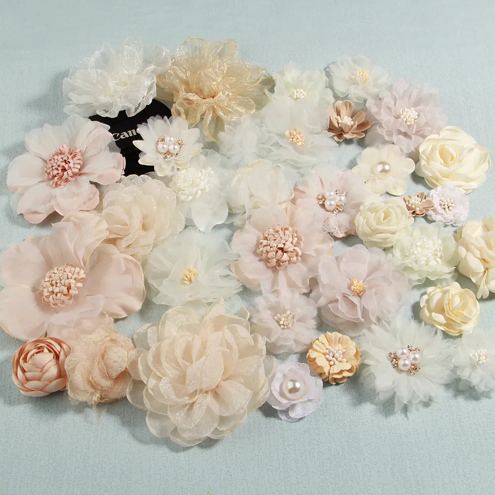 10Pcs Ivory Cream Chiffon Artificial Flowers