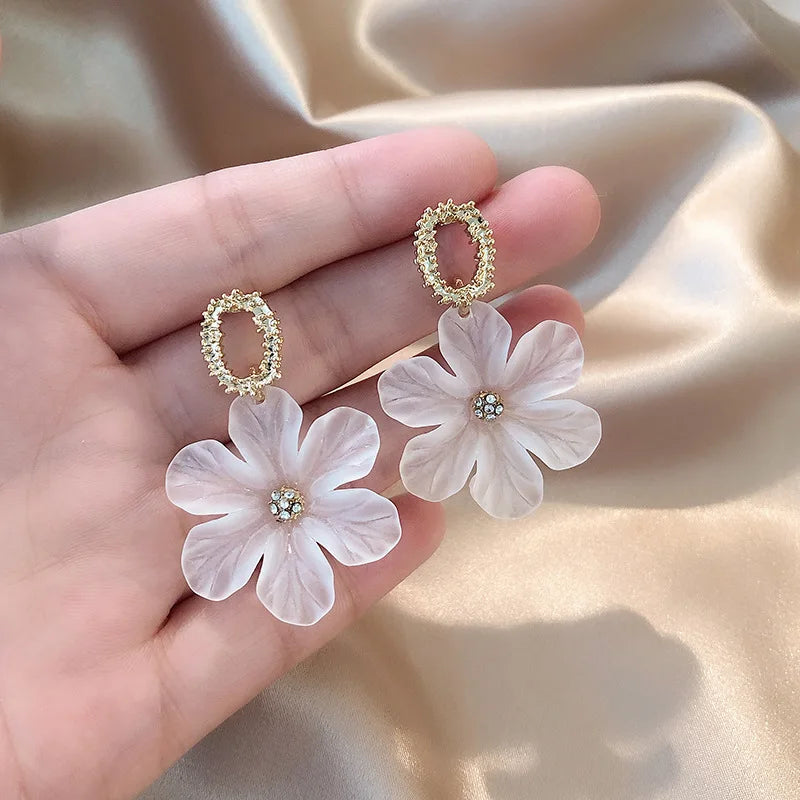 White Flower Drop Earrings