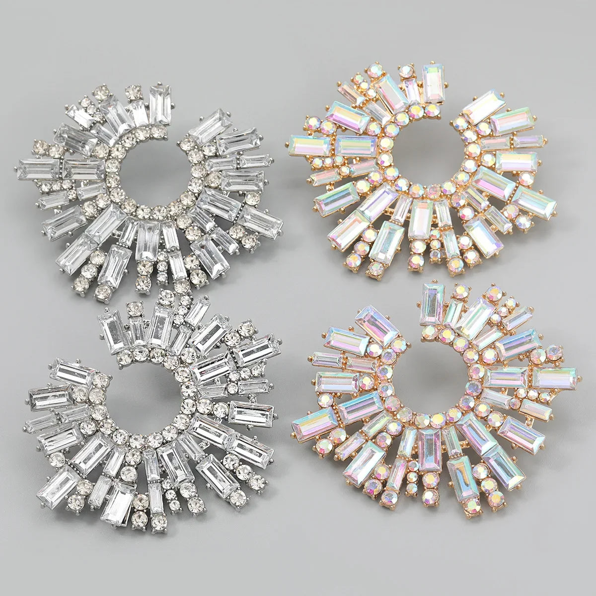 Crystal Rhinestone Geometric Ring Earrings