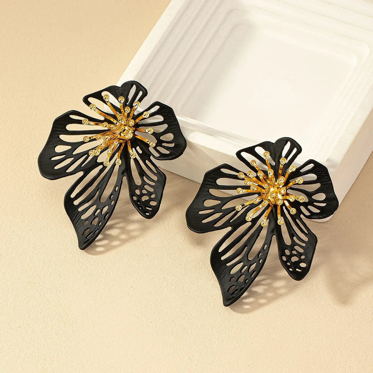 Exaggerated Metal Flower Stud Earrings