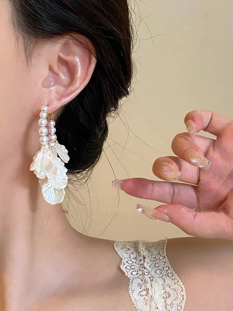 White Shell Petal Earrings