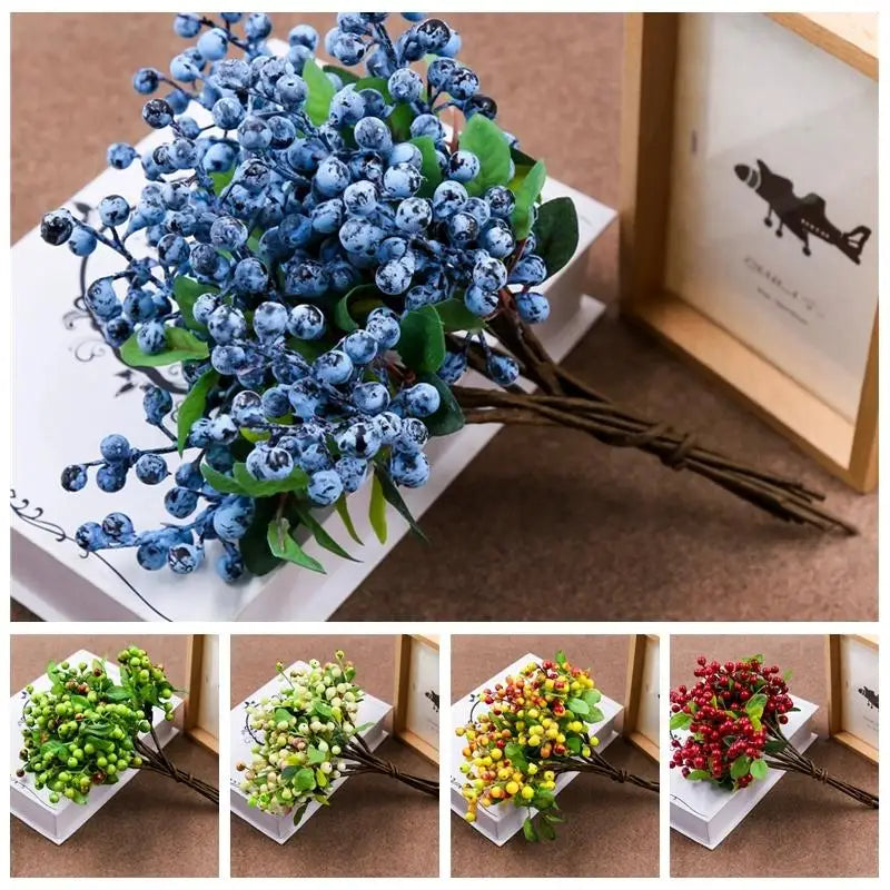 6/10pcs Artificial Blueberry Branch